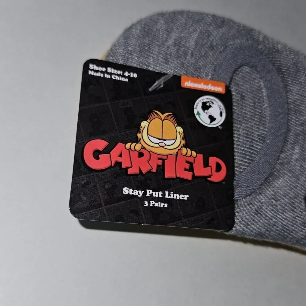 NEW 3 Pairs Garfield Stay Put Liner Socks Women's Shoe Size 4-10 Lot Odie